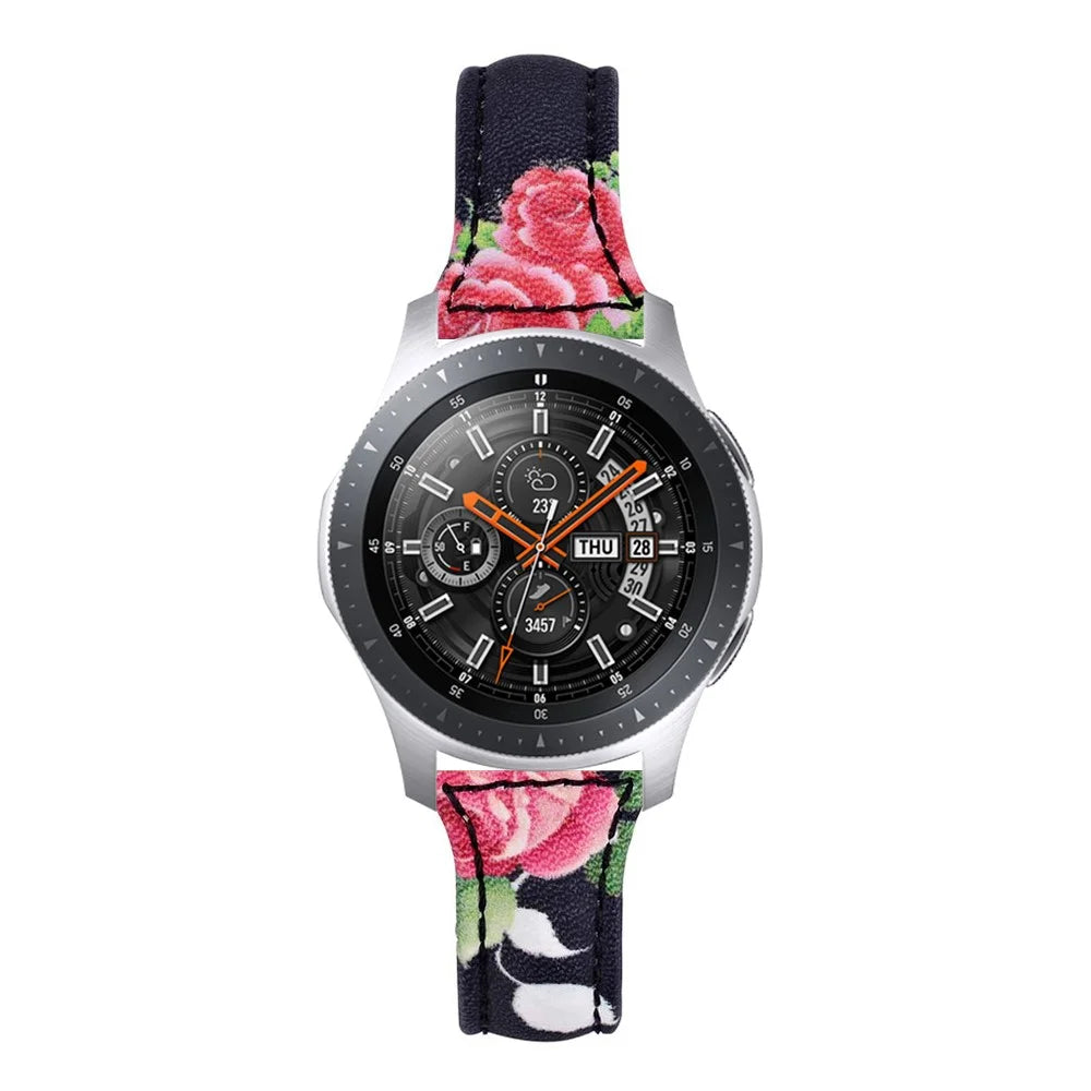 Flower Pattern Genuine Leather Replacement Watch Band 22mm for Samsung Gear S3 Classic/Frontier - Style A - 3