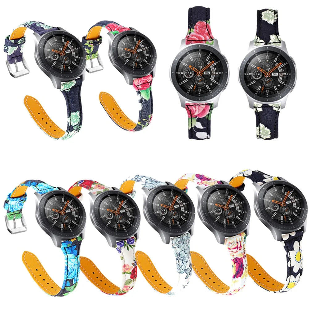 Flower Pattern Genuine Leather Replacement Watch Band 22mm for Samsung Gear S3 Classic/Frontier - Style A - 5