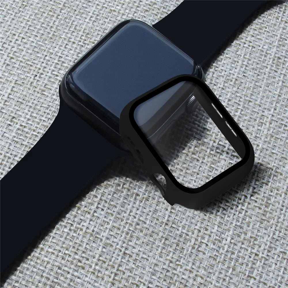 Rubberized PC + Tempered Glass Watch Case for Apple Watch SE / SE (2022) / Series 6 / 5 / 4 44mm - Black - 5