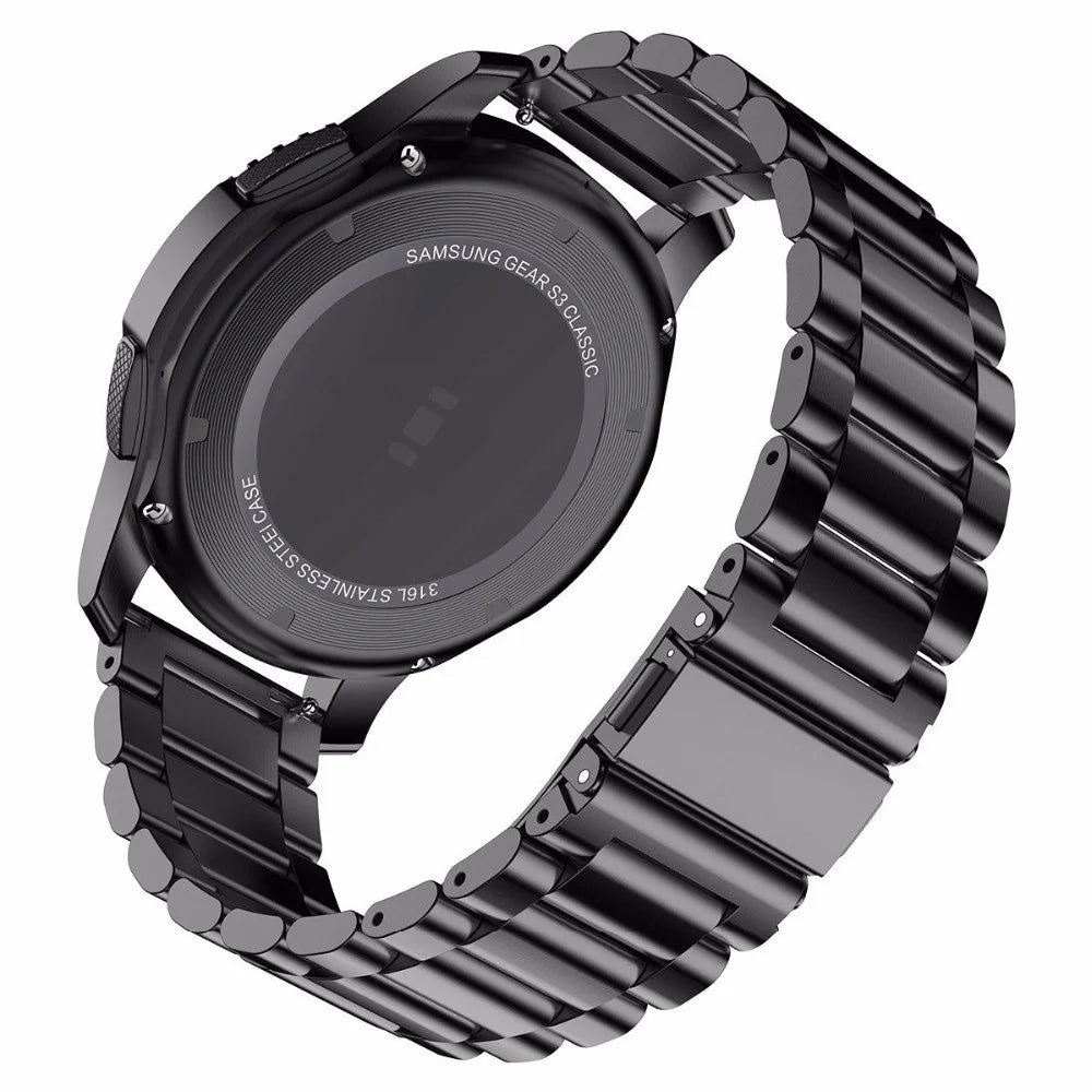 22mm 3 Beads Stainless Steel Smart Watch Butterfly Buckle Replacement Strap for Ticwatch/Moto 360 II 460/Samsung Gear S3 Classic/Huawei Watch GT - Black - 3