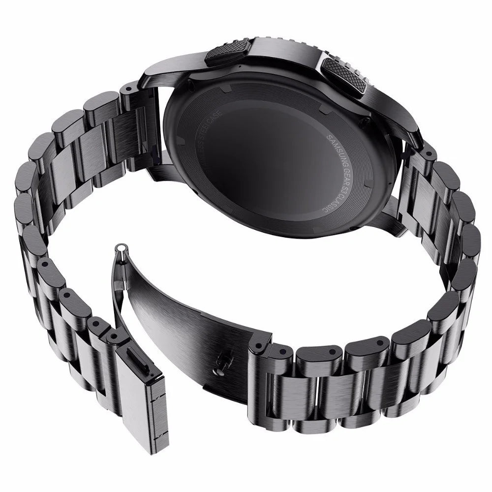 22mm 3 Beads Stainless Steel Smart Watch Butterfly Buckle Replacement Strap for Ticwatch/Moto 360 II 460/Samsung Gear S3 Classic/Huawei Watch GT - Black - 4