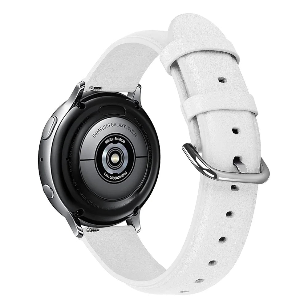 20mm Top Genuine Leather Smart Watch Strap Replacement for Samsung Galaxy Watch4 Classic 46mm 42mm/Watch4 44mm 40mm/Watch Active2 44mm - White - 1