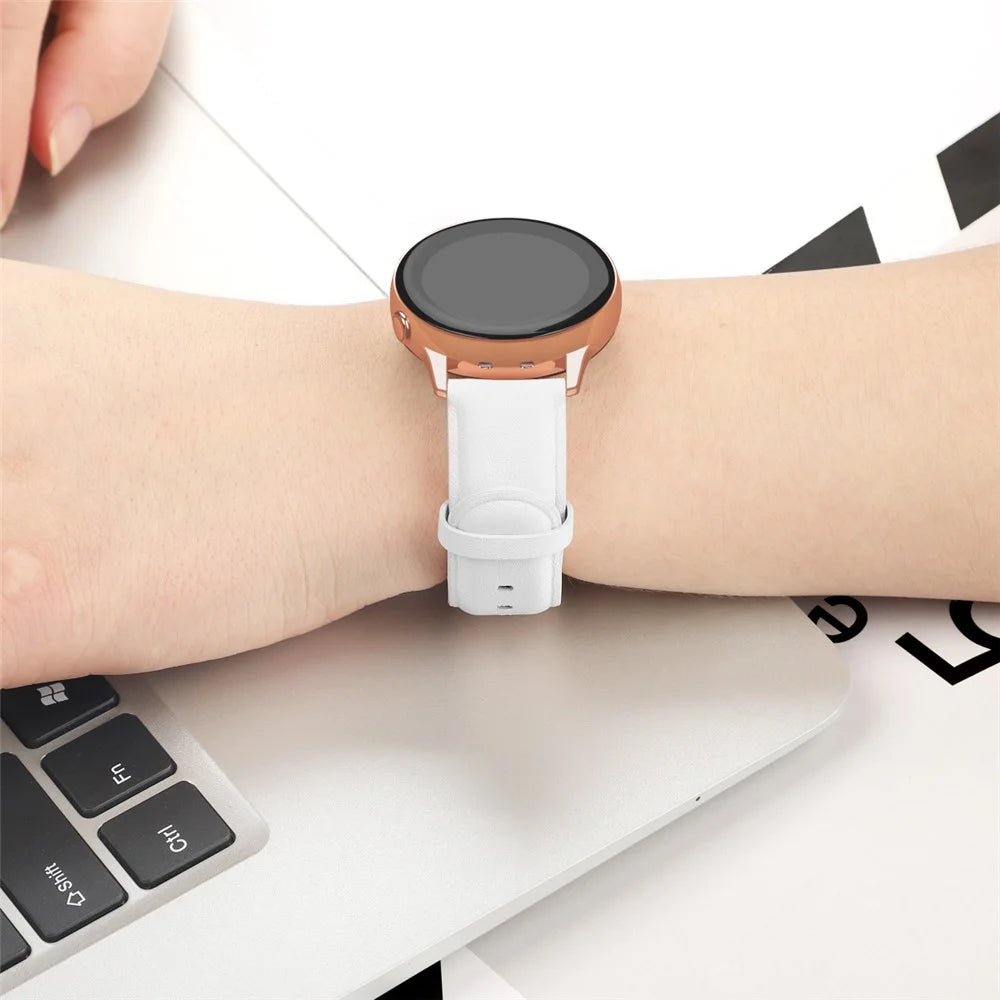 20mm Top Genuine Leather Smart Watch Strap Replacement for Samsung Galaxy Watch4 Classic 46mm 42mm/Watch4 44mm 40mm/Watch Active2 44mm - White - 6