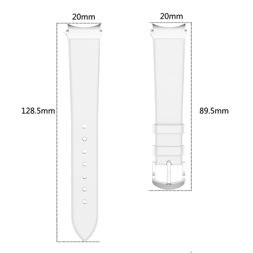 20mm Genuine Leather Watch Strap Business Replacement Band for Samsung Galaxy Watch6 40mm 44mm / Watch6 Classic 43mm 47mm / Watch 5 40mm 44mm / 5 Pro 45mm / Watch4 40mm 44mm - White - 6