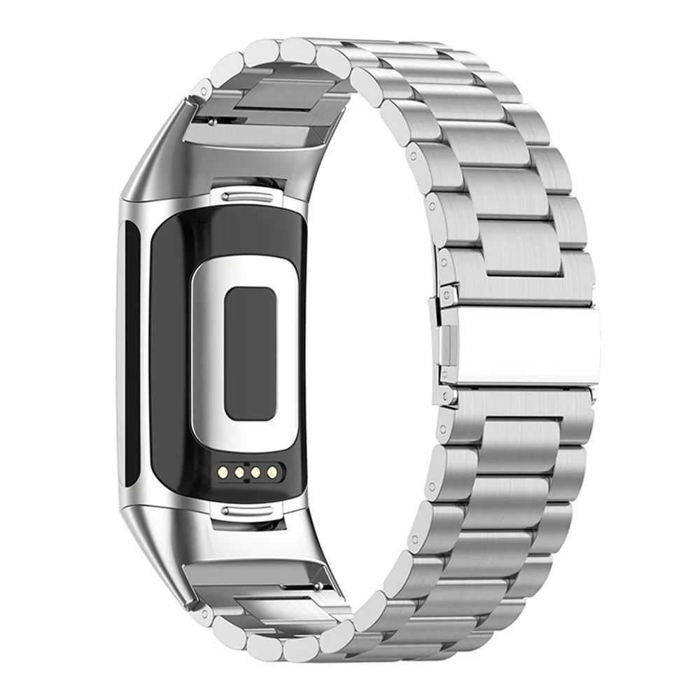 3 Beads Metal Wrist Strap Replacement Smart Watch Band for Fitbit Charge 5 - Silver - 1