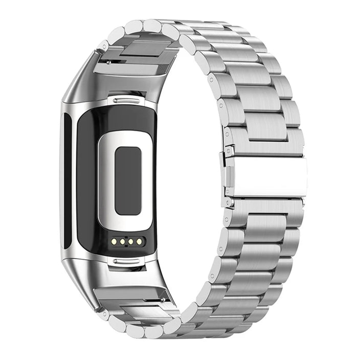 3 Beads Metal Wrist Strap Replacement Smart Watch Band for Fitbit Charge 5 - Silver - 1