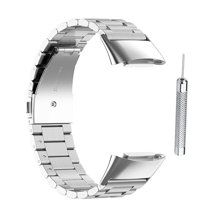 3 Beads Metal Wrist Strap Replacement Smart Watch Band for Fitbit Charge 5 - Silver - 5