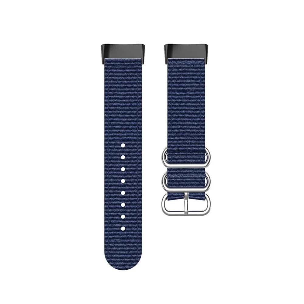 Braided Nylon Watch Strap Black Metal Buckle Adjustable Wristband Replacement for Fitbit Charge 6 / 5 - Dark Blue - 4