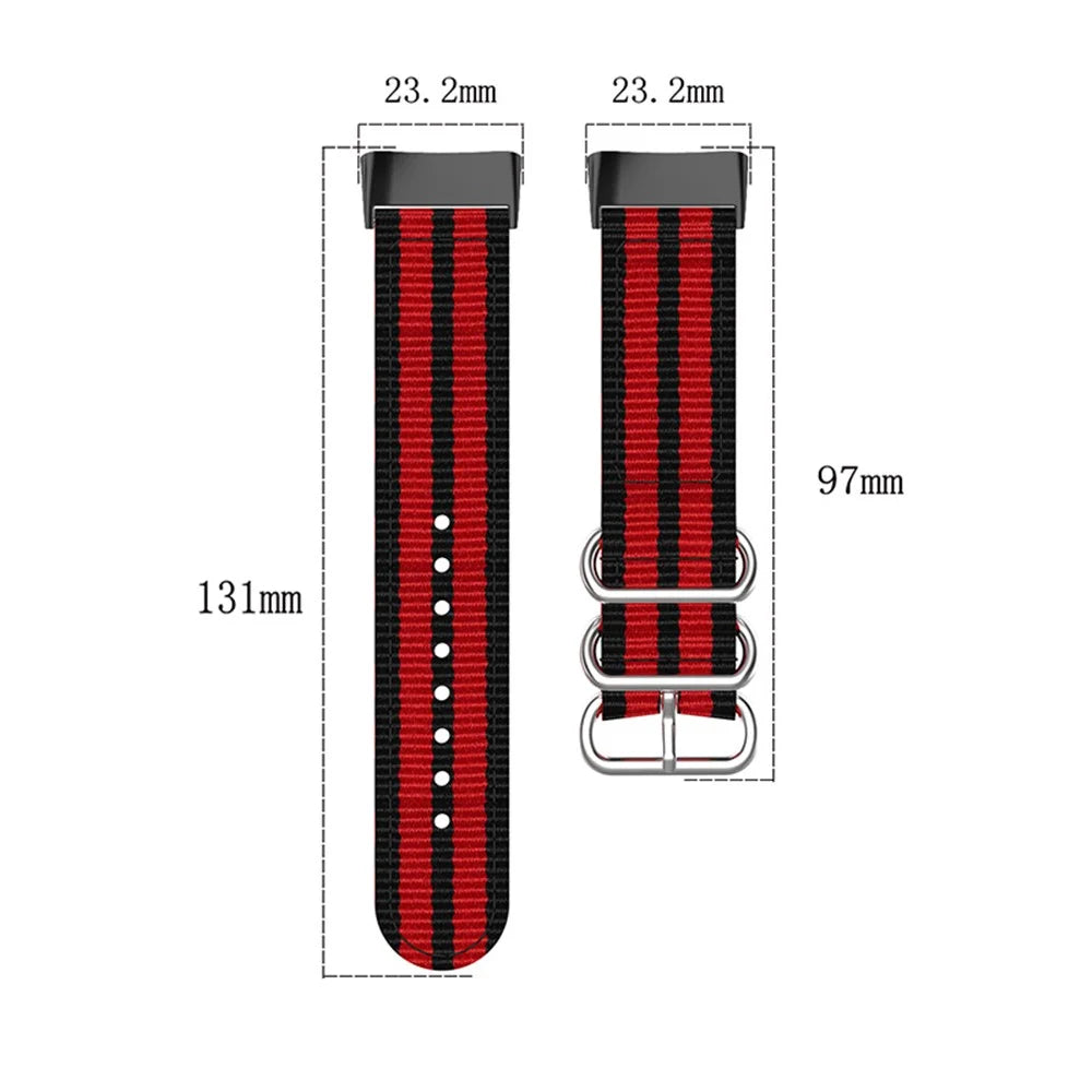 Braided Nylon Watch Strap Black Metal Buckle Adjustable Wristband Replacement for Fitbit Charge 6 / 5 - Dark Blue - 5