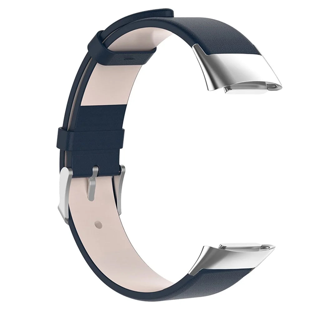 Metal Buckle Genuine Leather Smart Watch Strap Adjustable Wrist Band for Fitbit Charge 6 / 5 - Dark Blue - 3