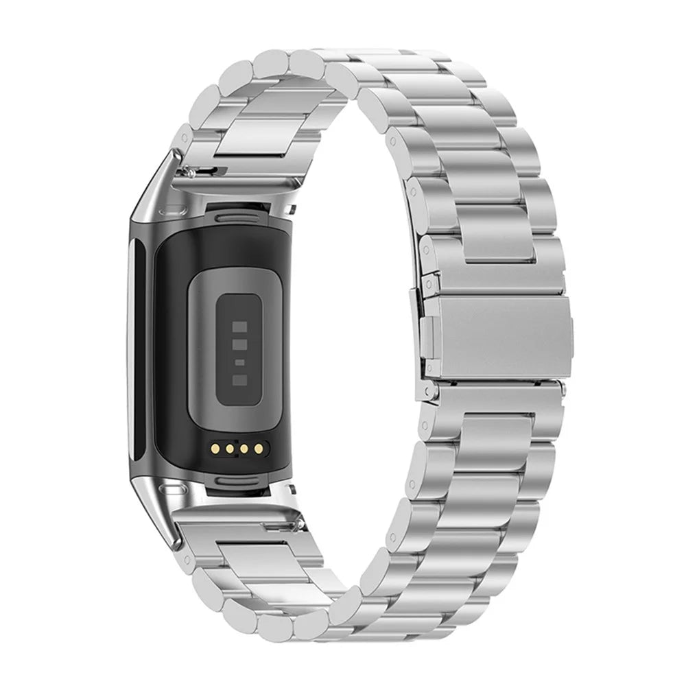 3 Beads Stainless Steel Smart Watch Strap Metal Wristband Replacement for Fitbit Charge 6 / 5 - Silver - 1