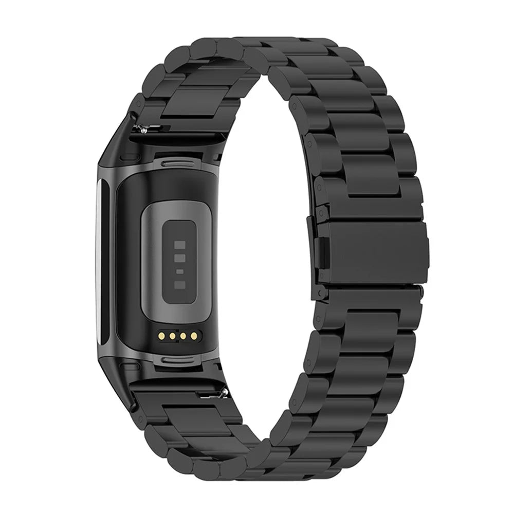 Stylish 3-Bead Stainless Steel Wrist Strap Replacement Smart Watch Band for Fitbit Charge 6 / 5 - Black - 2