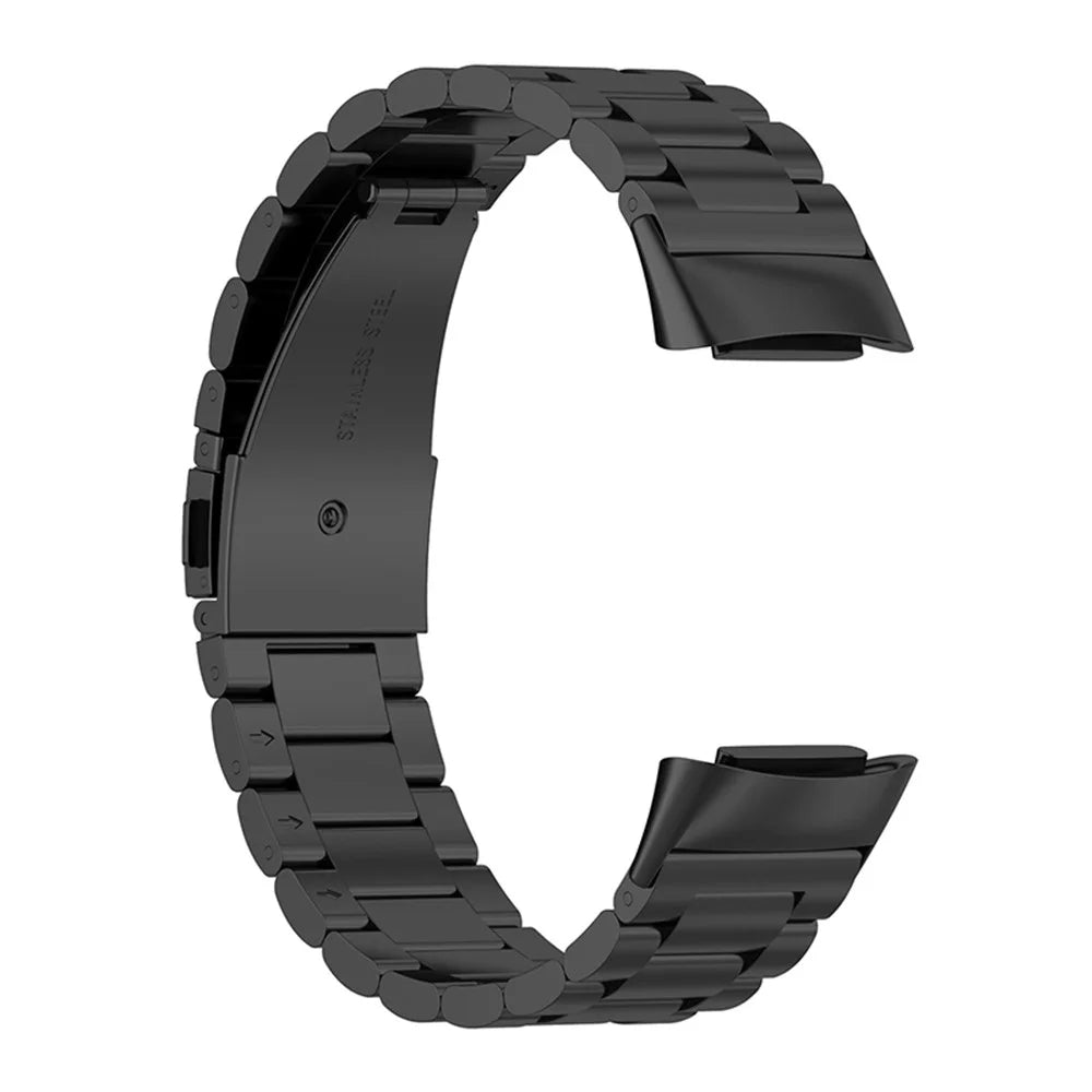 Stylish 3-Bead Stainless Steel Wrist Strap Replacement Smart Watch Band for Fitbit Charge 6 / 5 - Black - 4