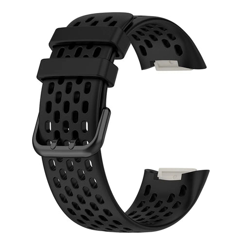 Soft Silicone Sport Replacement Watch Strap with Breathable Holes for Fitbit Charge 6 / 5 - Black - 1