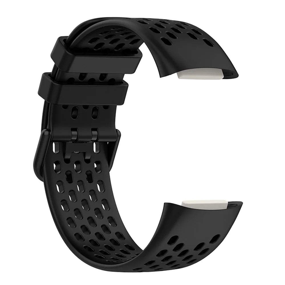 Soft Silicone Sport Replacement Watch Strap with Breathable Holes for Fitbit Charge 6 / 5 - Black - 4