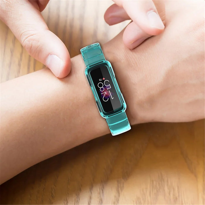 Transparent TPU Watch Case Protector + Adjustable Watch Band for Fitbit Luxe/Inspire HR/Ace 2 3 - Transparent Blue - 7