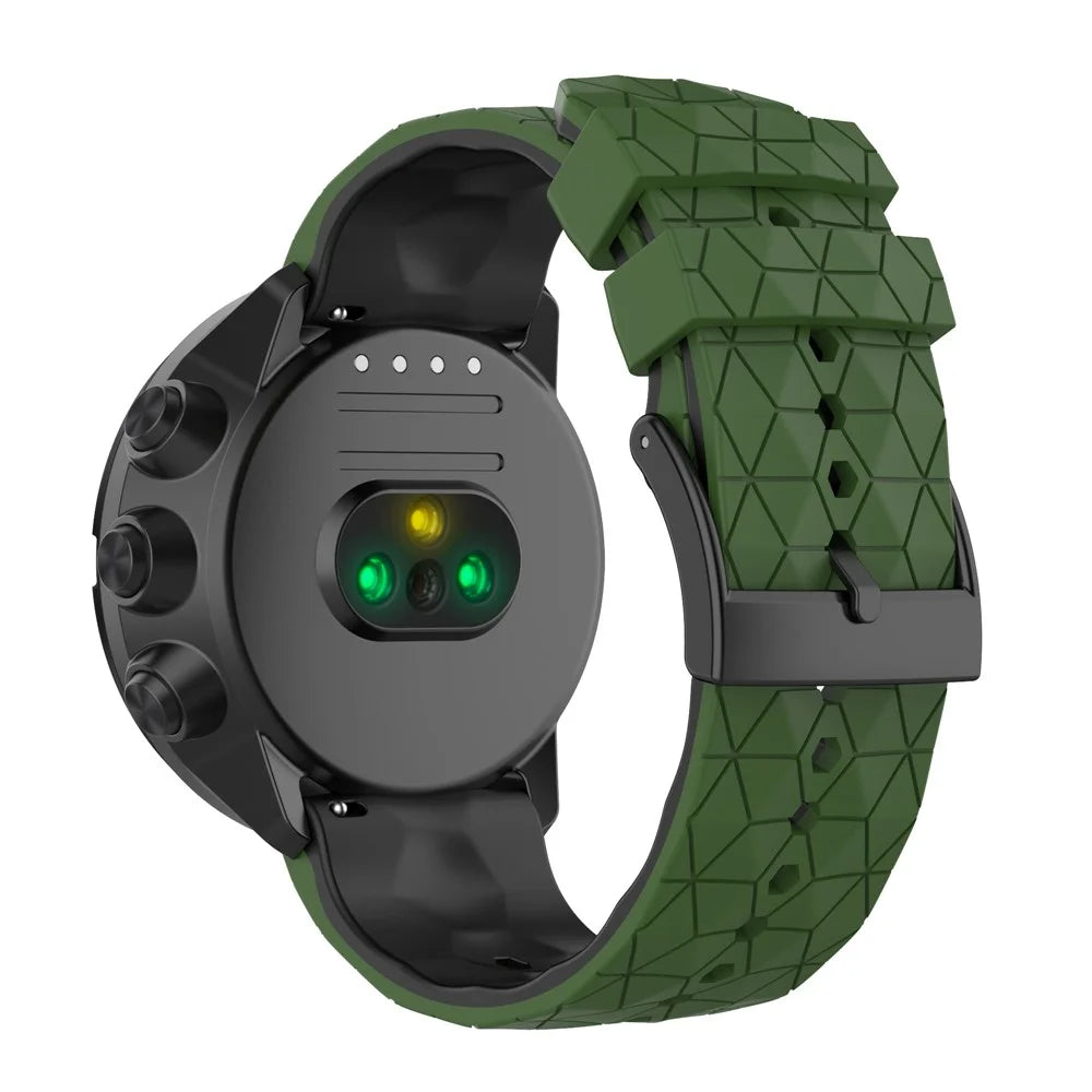 For Suunto9/Baro/Suunto7/D5 Soft Silicone Watch Strap Replacement 24mm Wristband with Football Texture - Army Green - 1