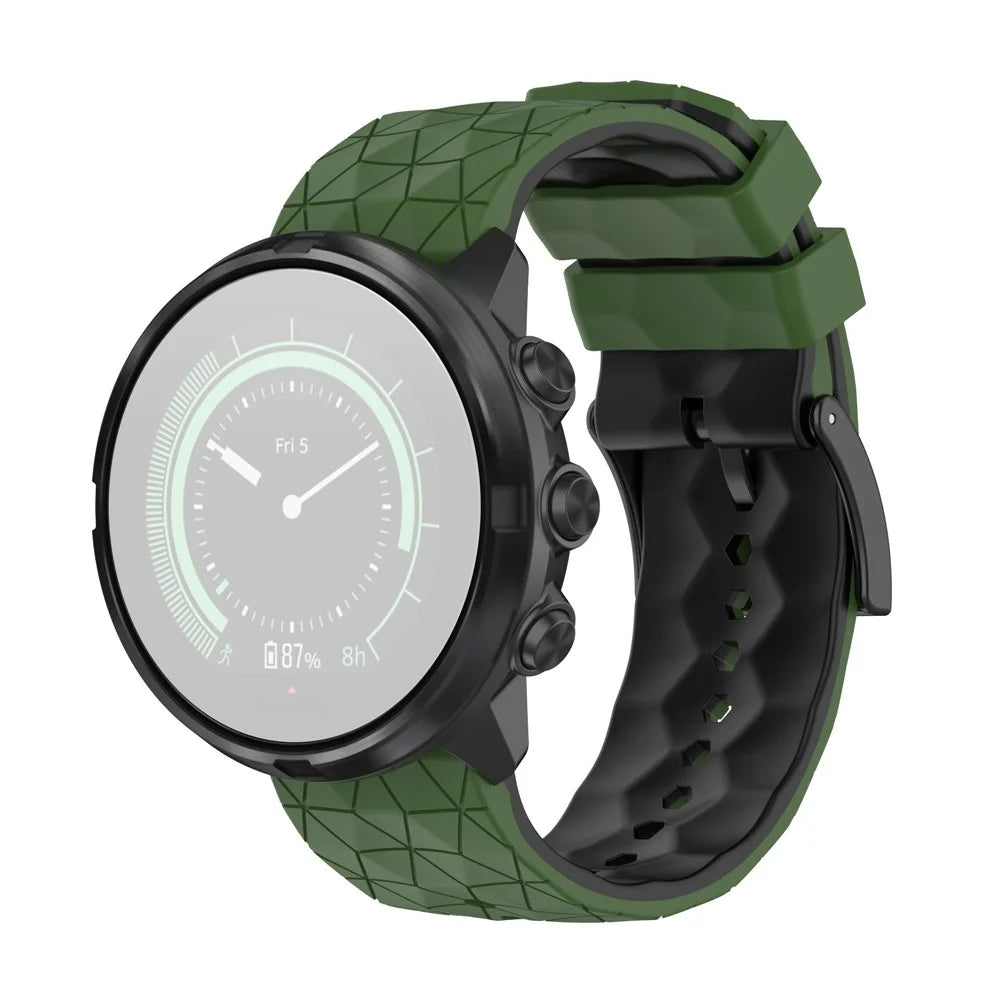 For Suunto9/Baro/Suunto7/D5 Soft Silicone Watch Strap Replacement 24mm Wristband with Football Texture - Army Green - 2