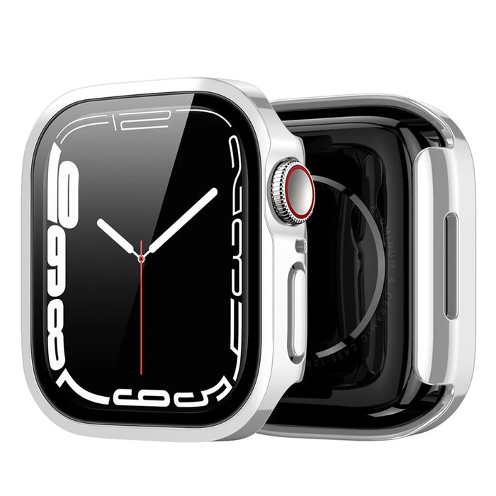 DUX DUCIS Electroplated Hard PC Case for Apple Watch Series 9 / 8 / 7 41mm, Anti-Scratch Smart Watch Protective Case with Screen Protector - Silver - 2