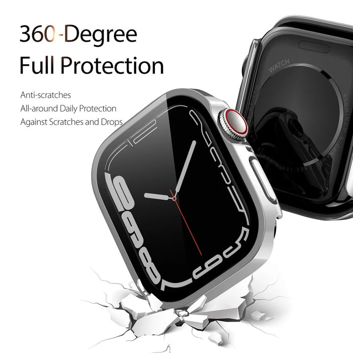 DUX DUCIS Electroplated Hard PC Case for Apple Watch Series 9 / 8 / 7 41mm, Anti-Scratch Smart Watch Protective Case with Screen Protector - Silver - 4