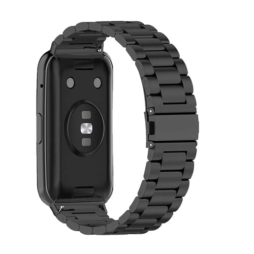 Stainless Steel Watch Strap for Huawei Watch Fit 2, Folding Buckle Three Beads Replacement Wrist Band - Black - 1
