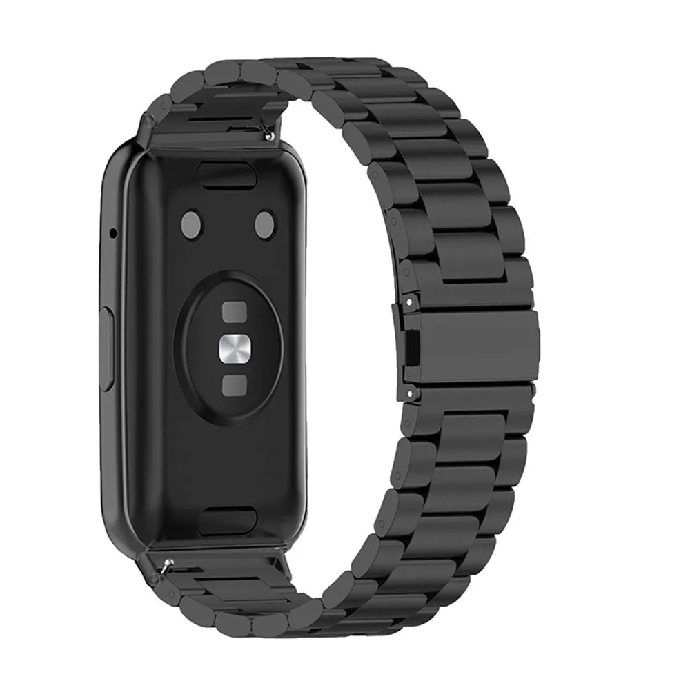 Stainless Steel Watch Strap for Huawei Watch Fit 2, Folding Buckle Three Beads Replacement Wrist Band - Black - 1