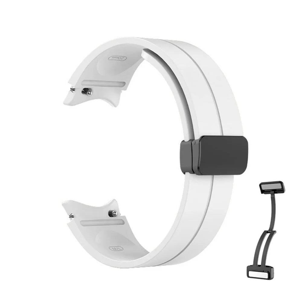 For Samsung Galaxy Watch6 40mm / 44mm / Watch6 Classic 43mm /  47mm / Watch 5 40mm / 44mm / Watch 5 Pro 45mm Silicone Watch Band Replacement Folding Buckle Wrist Strap - White - 7