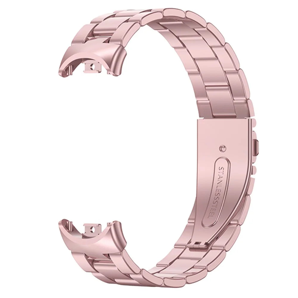 For Xiaomi Smart Band 9 NFC / 9 / 8 NFC / 8 3 Beads Smart Watch Metal Band Replacement Wrist Strap - Rose Pink - 2