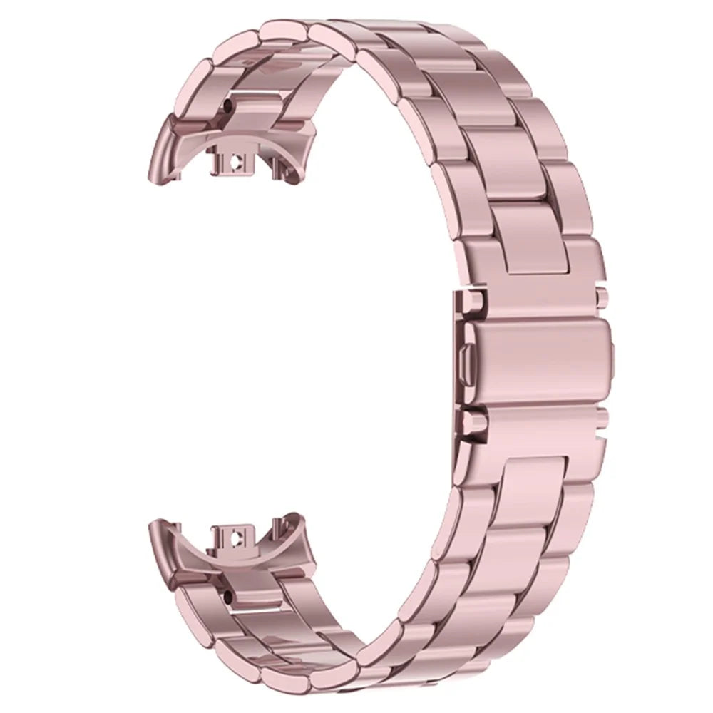 For Xiaomi Smart Band 9 NFC / 9 / 8 NFC / 8 3 Beads Smart Watch Metal Band Replacement Wrist Strap - Rose Pink - 3