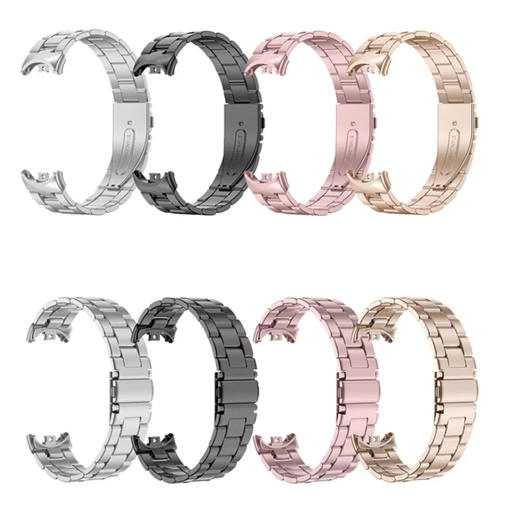 For Xiaomi Smart Band 9 NFC / 9 / 8 NFC / 8 3 Beads Smart Watch Metal Band Replacement Wrist Strap - Rose Pink - 5