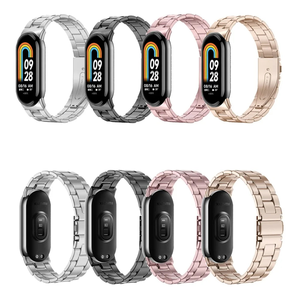 For Xiaomi Smart Band 9 NFC / 9 / 8 NFC / 8 3 Beads Smart Watch Metal Band Replacement Wrist Strap - Rose Pink - 6