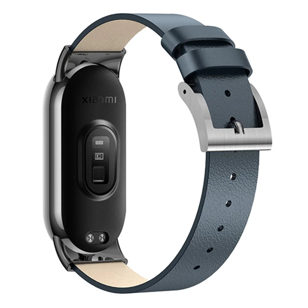 For Xiaomi Smart Band 9 NFC / Band 9 / Band 8 NFC / Band 8 Watch Band Genuine Cow Leather Replacement Straps - Midnight Blue - 1