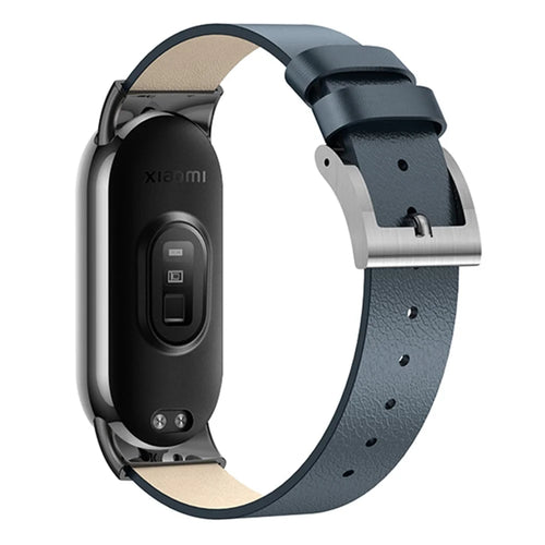 For Xiaomi Smart Band 9 NFC / Band 9 / Band 8 NFC / Band 8 Watch Band Genuine Cow Leather Replacement Straps - Midnight Blue - 1