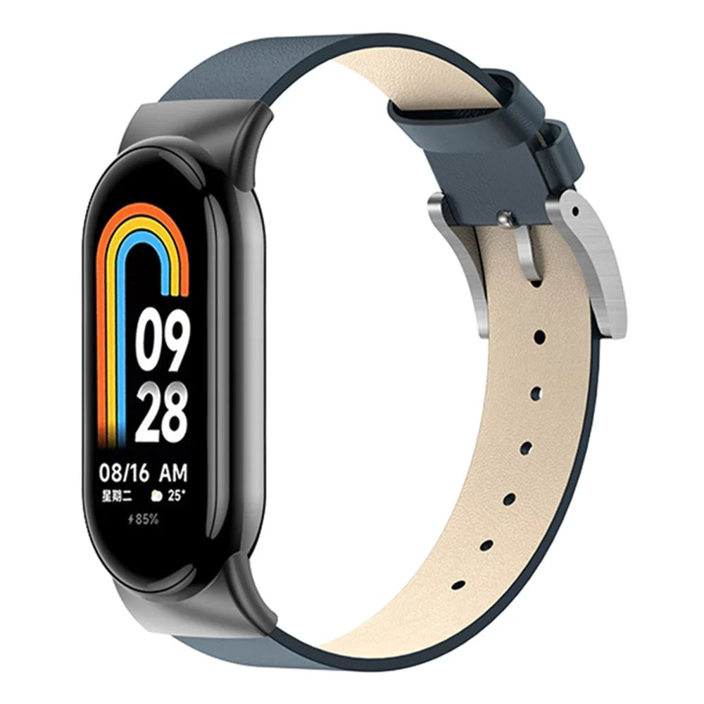 For Xiaomi Smart Band 9 NFC / Band 9 / Band 8 NFC / Band 8 Watch Band Genuine Cow Leather Replacement Straps - Midnight Blue - 4