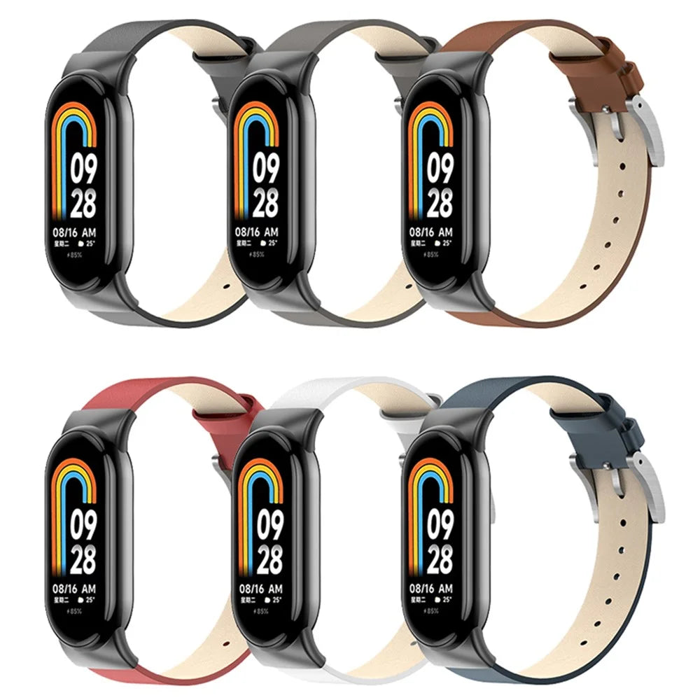 For Xiaomi Smart Band 9 NFC / Band 9 / Band 8 NFC / Band 8 Watch Band Genuine Cow Leather Replacement Straps - Midnight Blue - 6