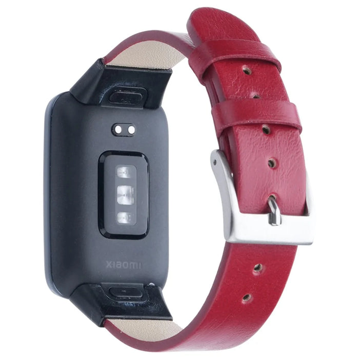 For Xiaomi Mi Band 7 Pro Genuine Cow Leather Watch Strap Adjustable Wristband - Red - 1