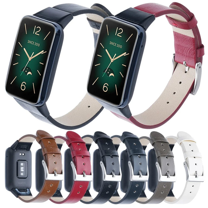 For Xiaomi Mi Band 7 Pro Genuine Cow Leather Watch Strap Adjustable Wristband - Red - 4