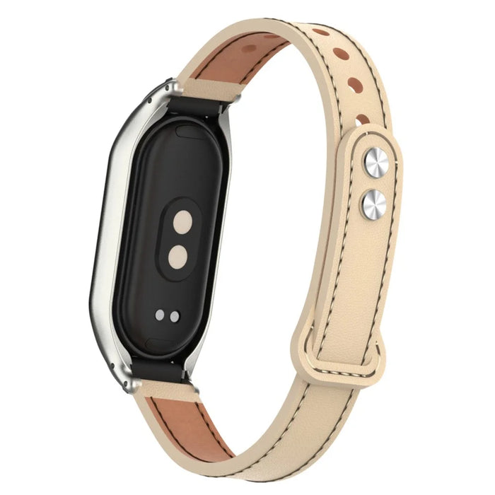 For Xiaomi Smart Band 8 Microfiber Leather Watch Band Soft Strap with Metal Frame Case - Apricot - 5
