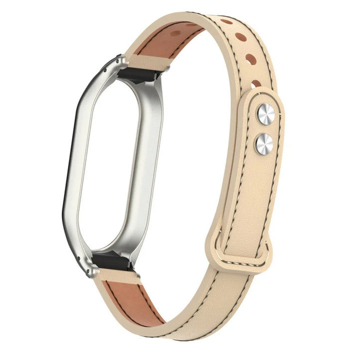 For Xiaomi Smart Band 8 Microfiber Leather Watch Band Soft Strap with Metal Frame Case - Apricot - 6