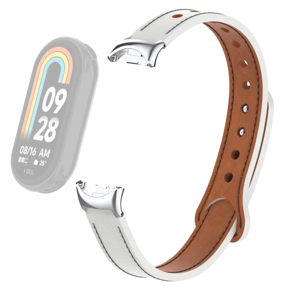 For Xiaomi Smart Band 9 NFC / 9 / 8 NFC / 8 Genuine Cow Leather Watch Band Strap Replacement with Connector - White - 1