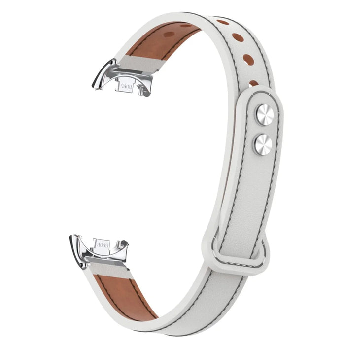 For Xiaomi Smart Band 9 NFC / 9 / 8 NFC / 8 Genuine Cow Leather Watch Band Strap Replacement with Connector - White - 6
