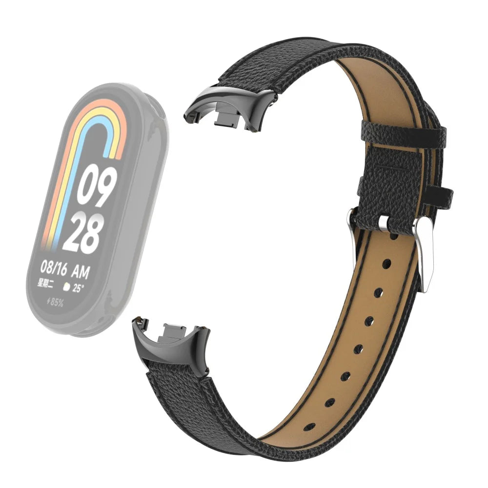 For Xiaomi Smart Band 9 NFC / 9 / 8 NFC / 8 Genuine Cow Leather Watch Band Watch Strap with Connector - Black - 1