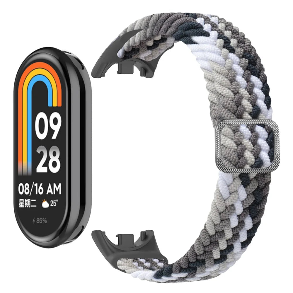 For Xiaomi Smart Band 9 NFC / 9 / 8 NFC / 8 Stretchy Nylon Watch Band Adjustable Braided Sport Strap - Colorful Black - 2