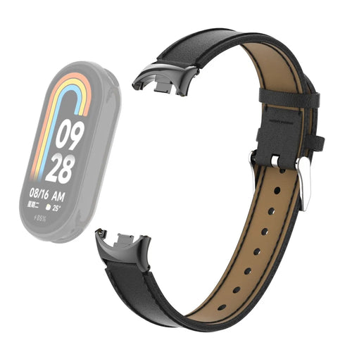 For For Xiaomi Smart Band 9 NFC / Band 9 / Band 8 NFC / Band 8 Watch Strap Leather Watch Band Bracelet with Connector - Black - 1