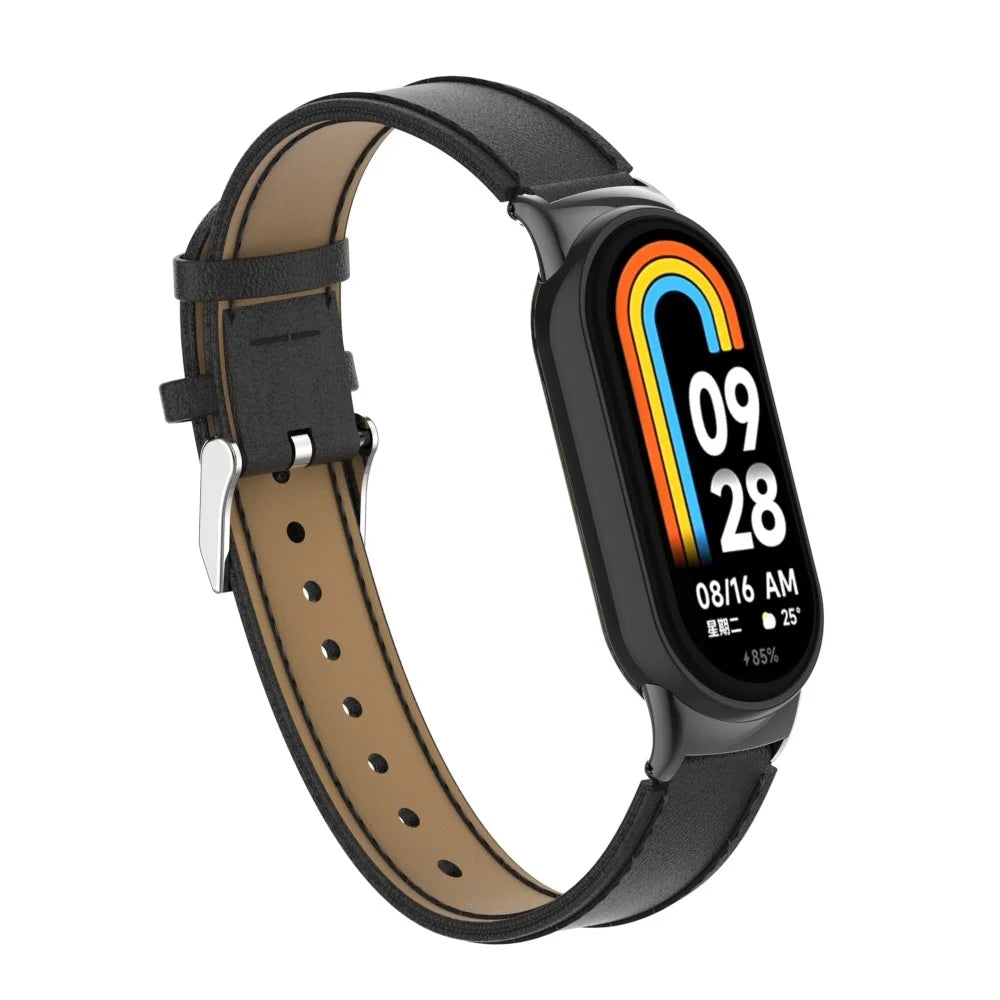 For For Xiaomi Smart Band 9 NFC / Band 9 / Band 8 NFC / Band 8 Watch Strap Leather Watch Band Bracelet with Connector - Black - 2