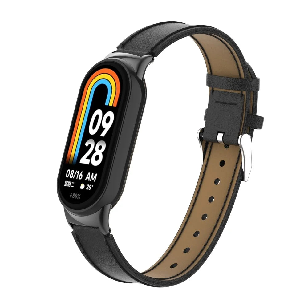 For For Xiaomi Smart Band 9 NFC / Band 9 / Band 8 NFC / Band 8 Watch Strap Leather Watch Band Bracelet with Connector - Black - 3