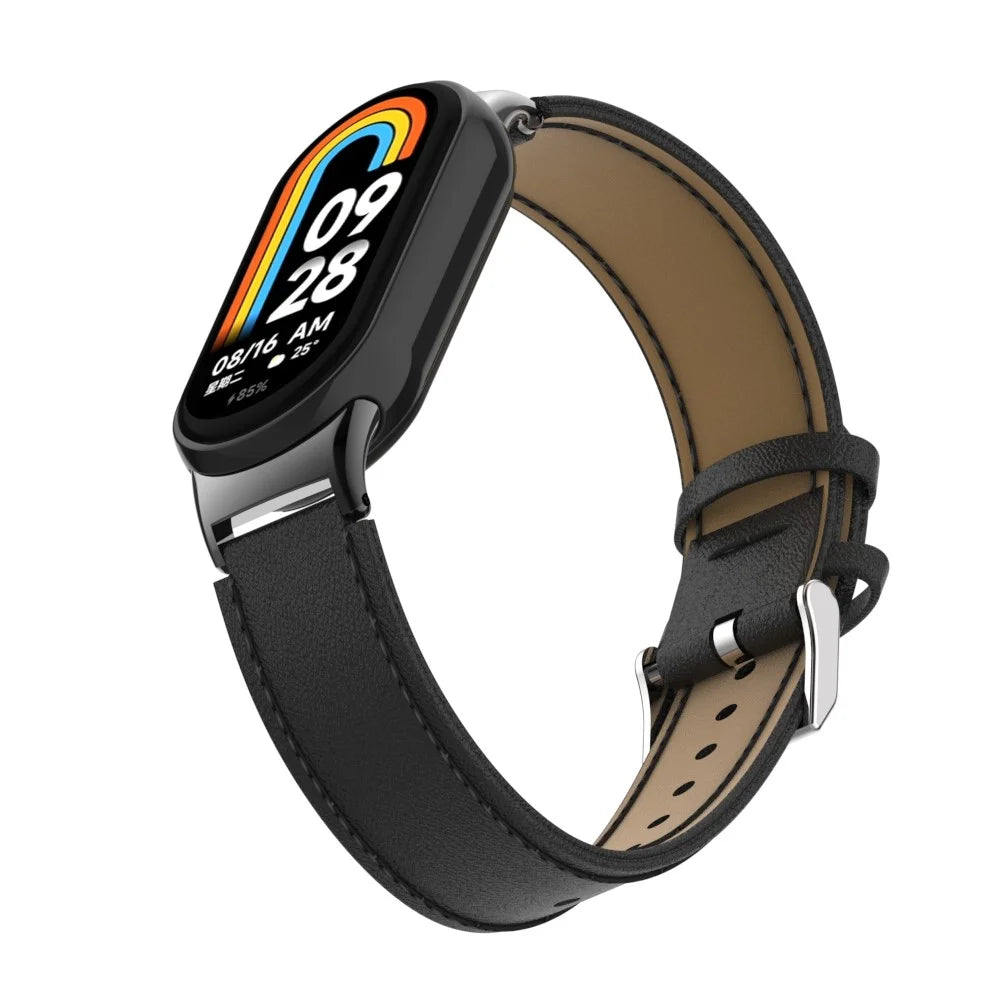 For For Xiaomi Smart Band 9 NFC / Band 9 / Band 8 NFC / Band 8 Watch Strap Leather Watch Band Bracelet with Connector - Black - 4