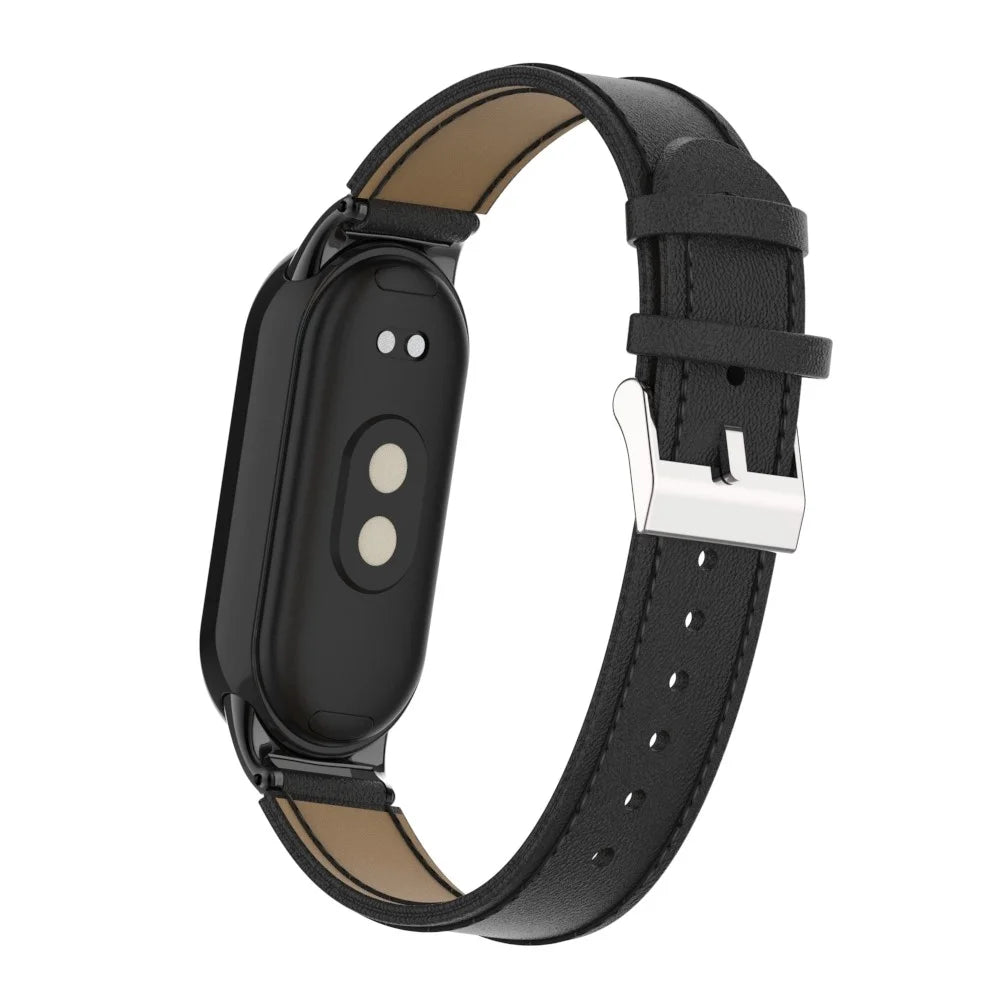 For For Xiaomi Smart Band 9 NFC / Band 9 / Band 8 NFC / Band 8 Watch Strap Leather Watch Band Bracelet with Connector - Black - 5