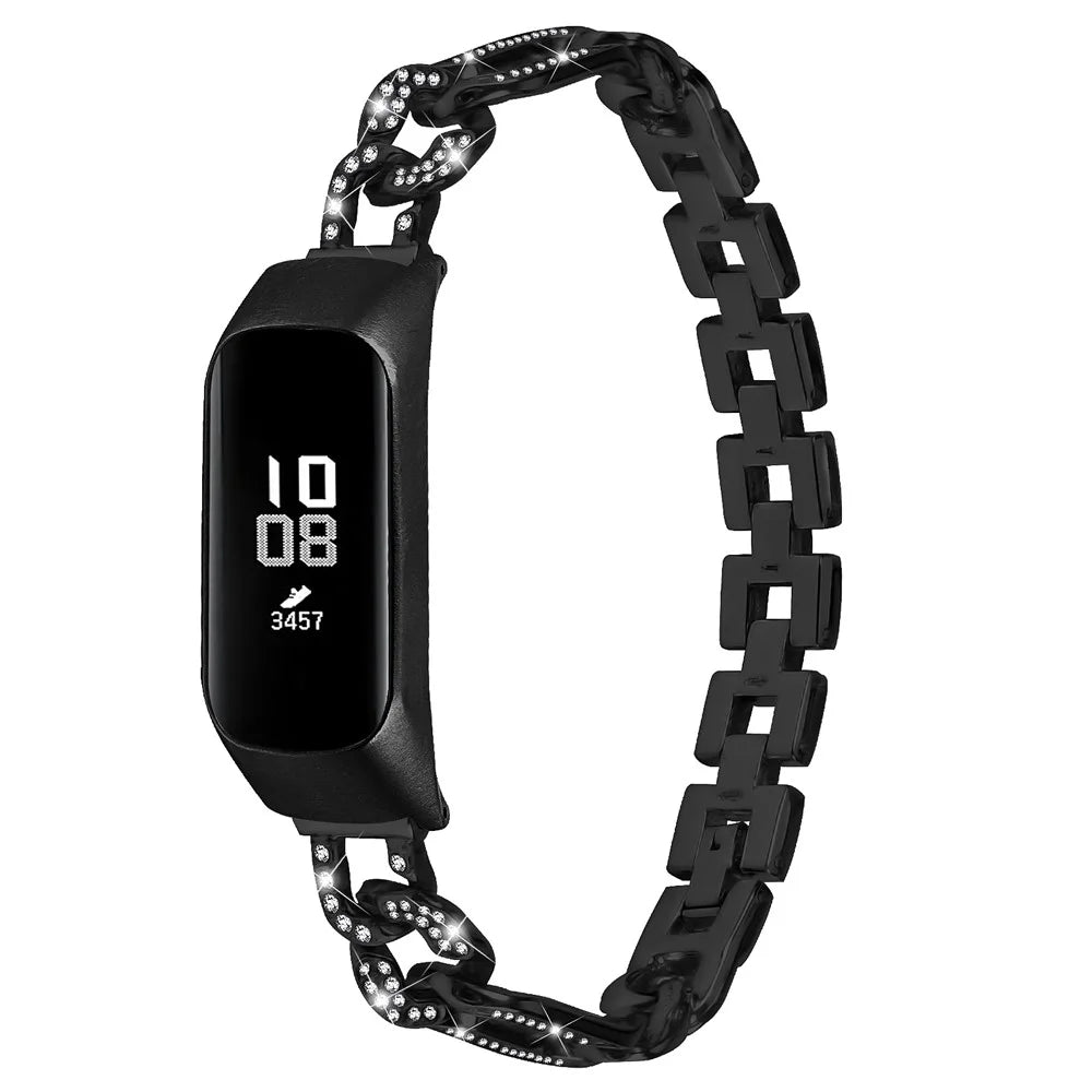 Watch Band for Samsung Galaxy Fit-e SM-R375 , Bling Rhinestone Decor Watch Band Alloy Bracelet Strap - Black - 1