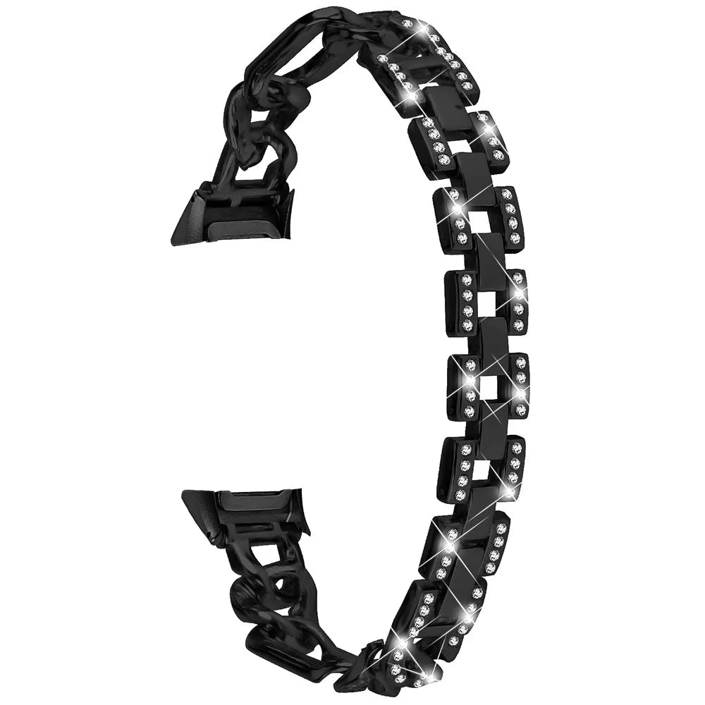 For Samsung Galaxy Fit SM-R370 Rhinestone Decor Watch Band Alloy Metal Jewelry Bracelet Wristband - Black - 1